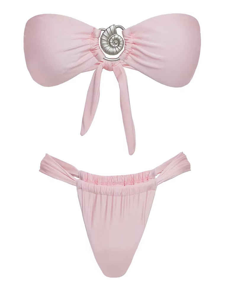 Bandeau High-Waist Bikini 2025 in Rosa mit Meeresschnecke