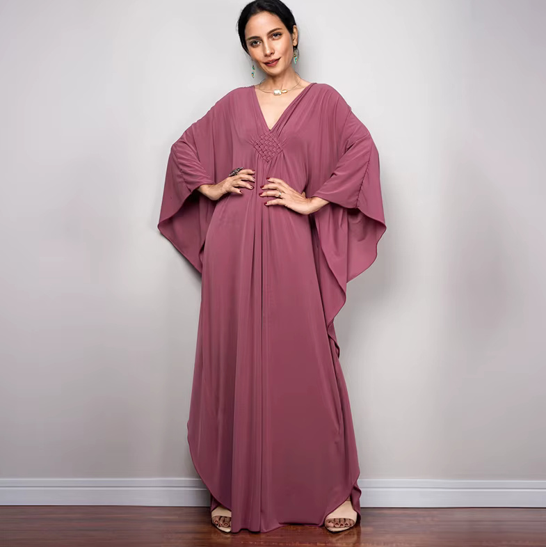 Maxi Sommer Strandkleid 2025 Tasha Flieder mit Fledermaus Ärmeln